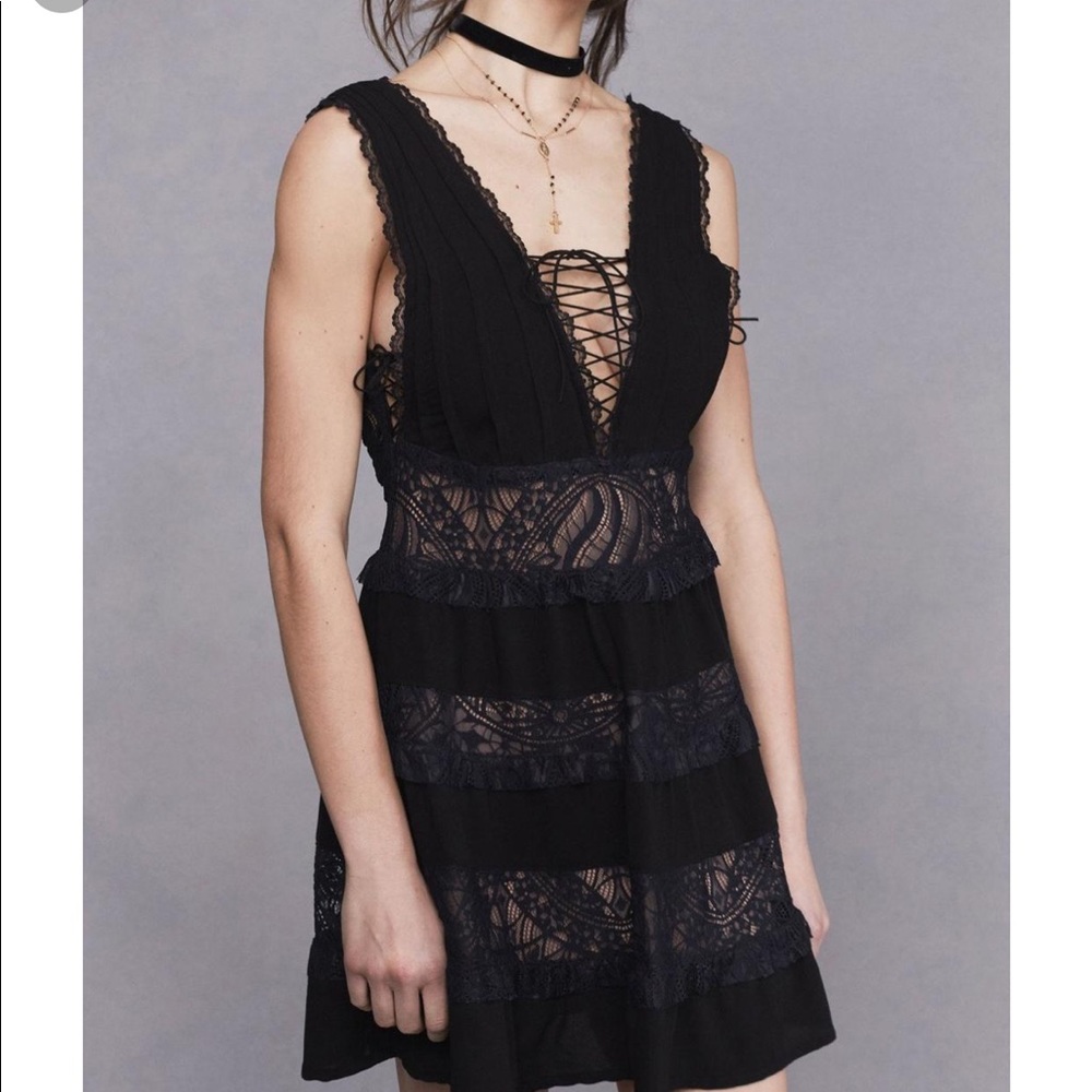For Love & Lemons Lola Rose Dress Black M